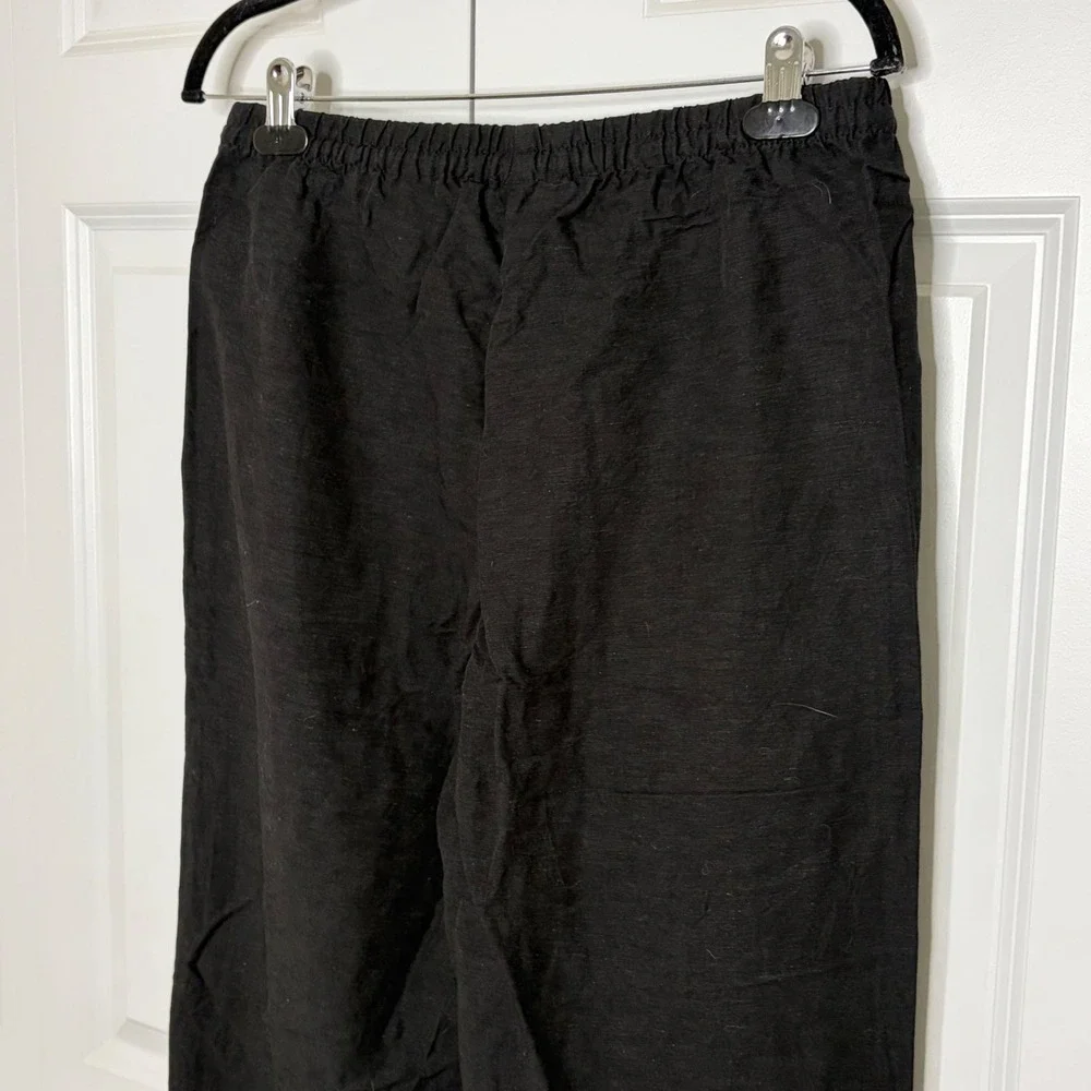 H&M Black Linen Blend Jogger Pants Medium Drawstring Relaxed Coastal